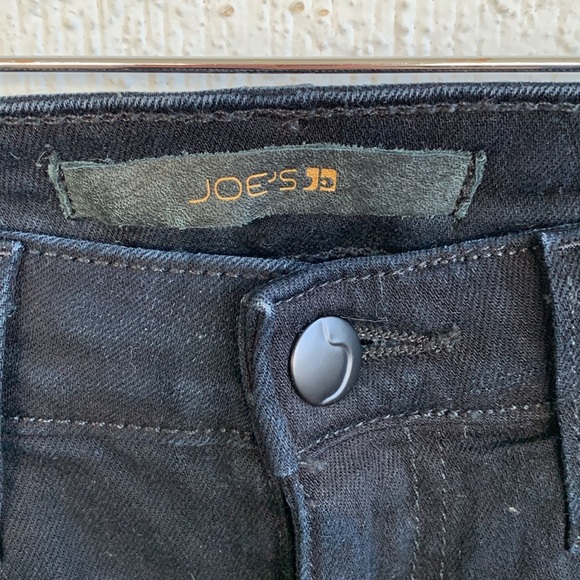 JOE'S JEANS Leather Knee Patch "THE Skinny” Black Denim Jeans Size 25 - Picture 3 of 6